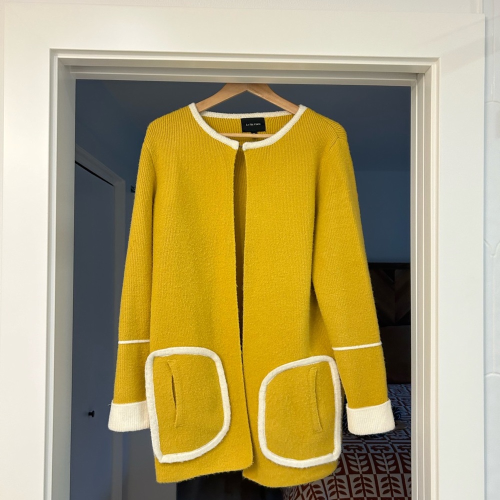 Anthropologie Mustard Yellow and White Women's Sweater